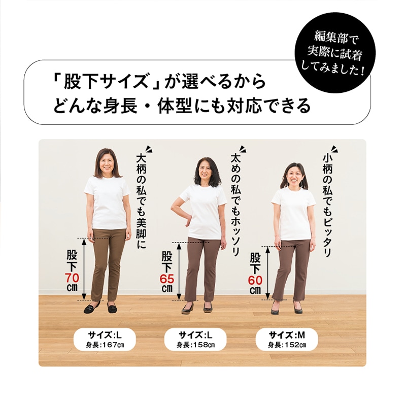 「毎日が発見」美ラク 股下選べる裏起毛あったかパンツ ロイカ ブラック L-60