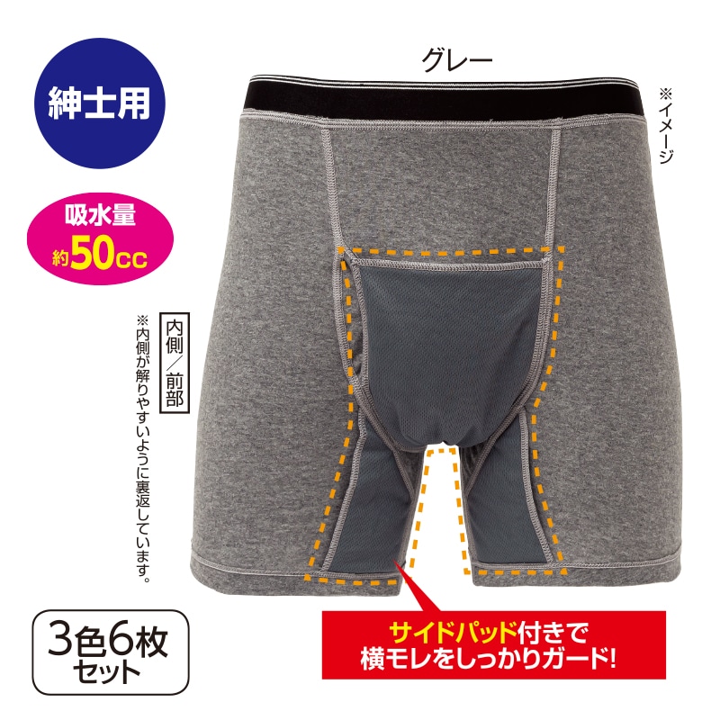 【紳士用】股下まで安心吸水パッド付ボクサーパンツ６枚組
