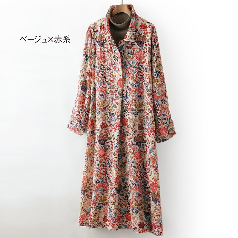 ふくれ素材プリントワンピース