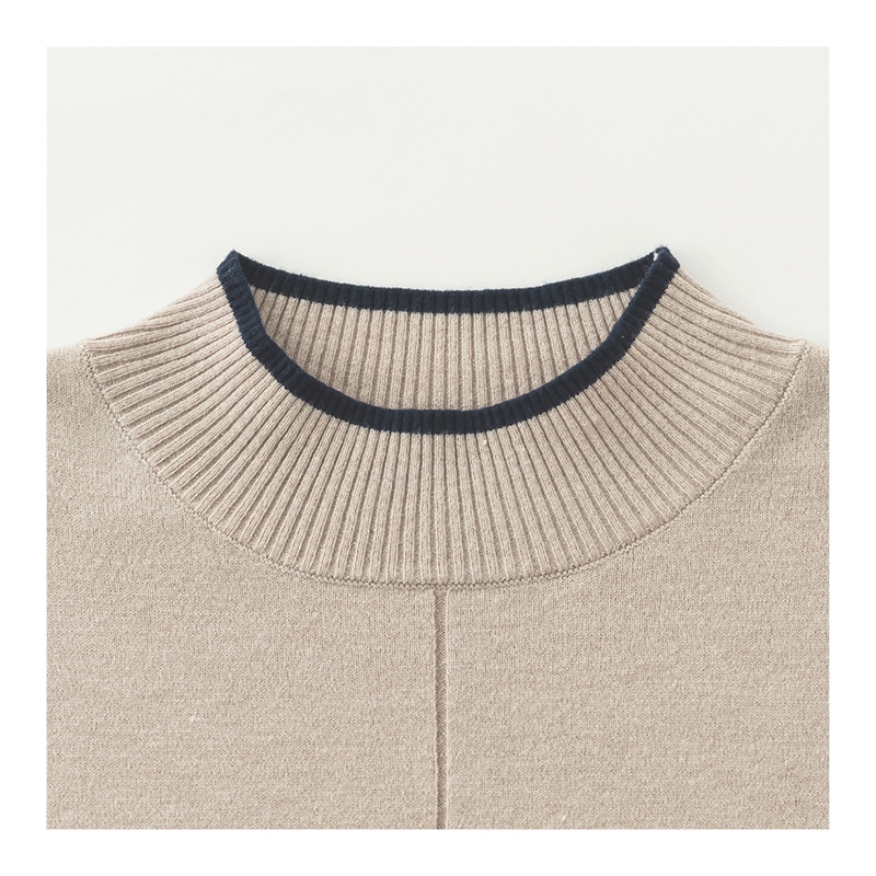 「毎日が発見」配色ニットチュニック ベ-ジュ M