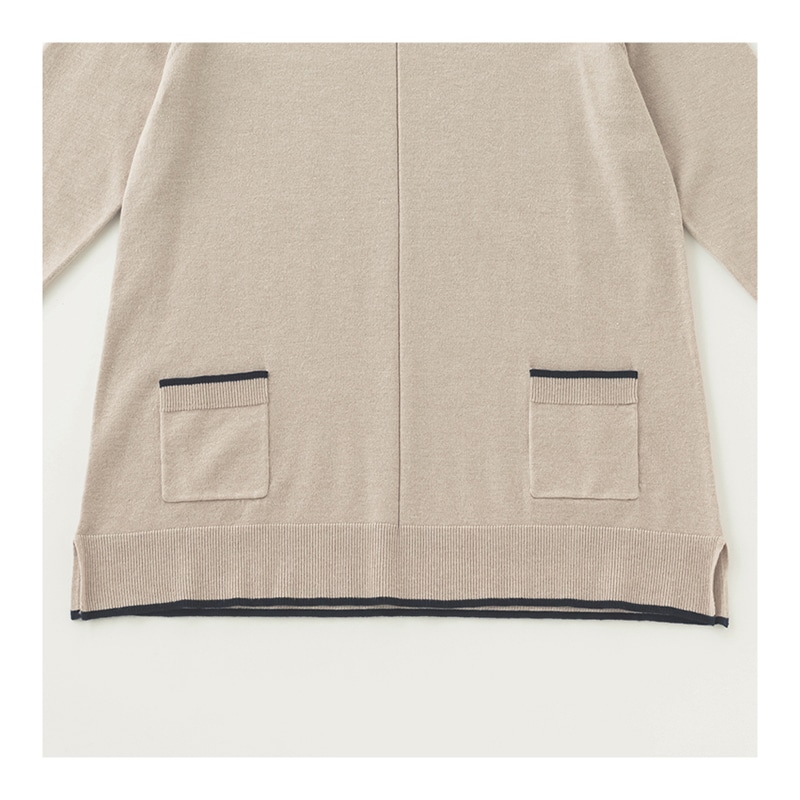 「毎日が発見」配色ニットチュニック ベ-ジュ M