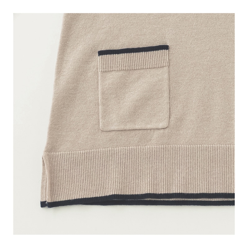 「毎日が発見」配色ニットチュニック ベ-ジュ M