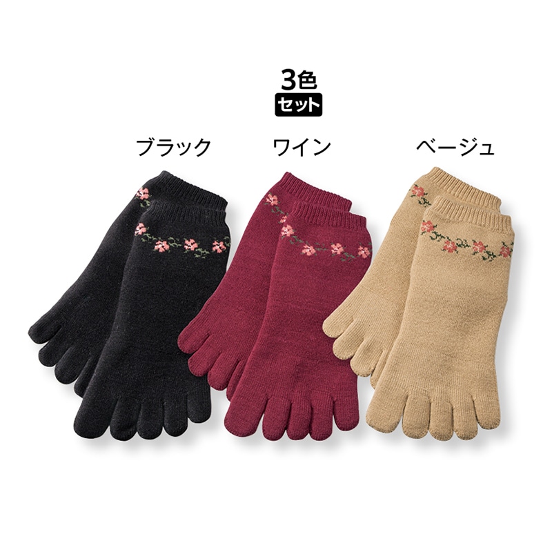 つま先まであったかパイル５本指靴下３色組