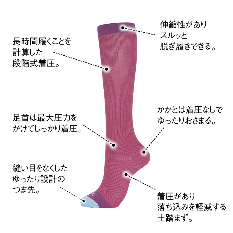 ジャヴィ 綿混着圧ソックス ローズ