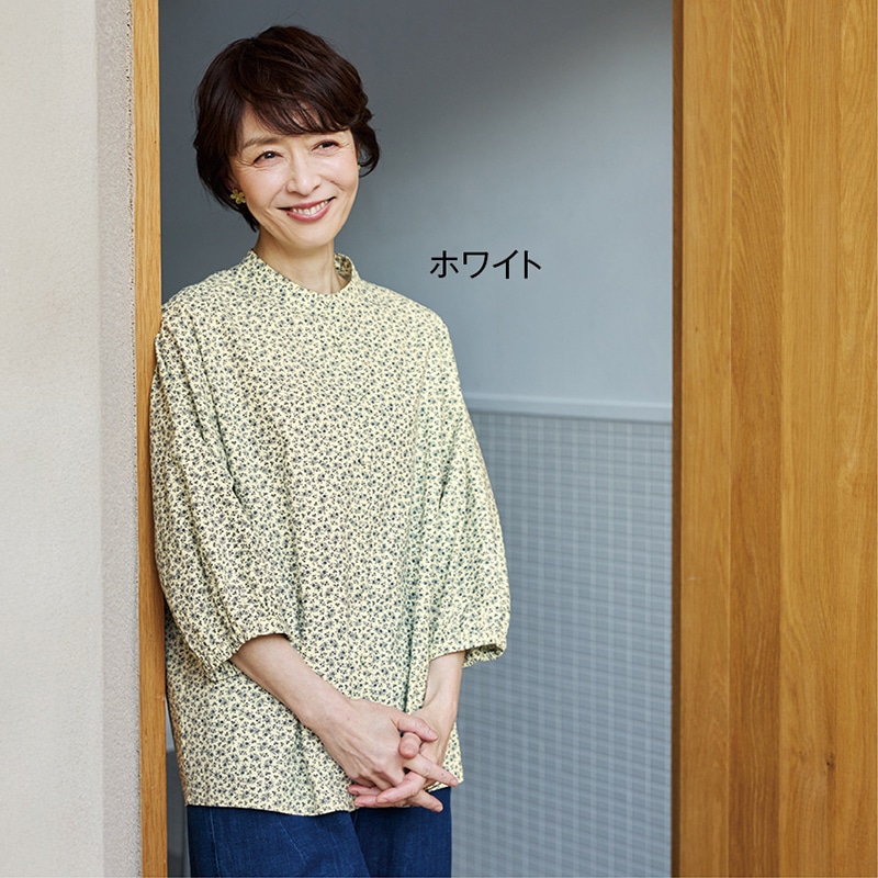 エムポルク　小花柄バンドカラーブラウス