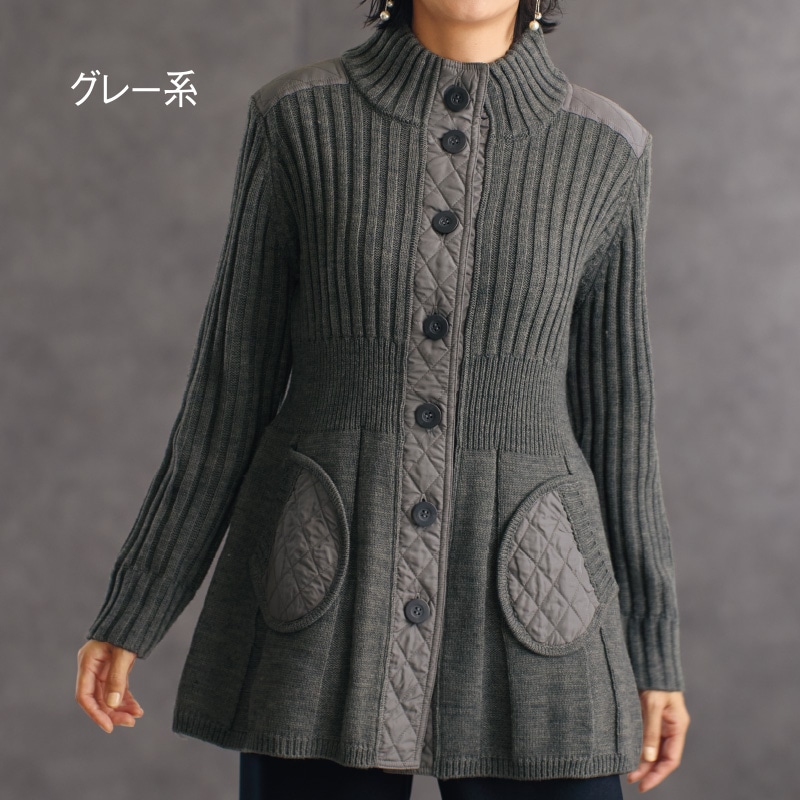 キルト切替えニットジャケット