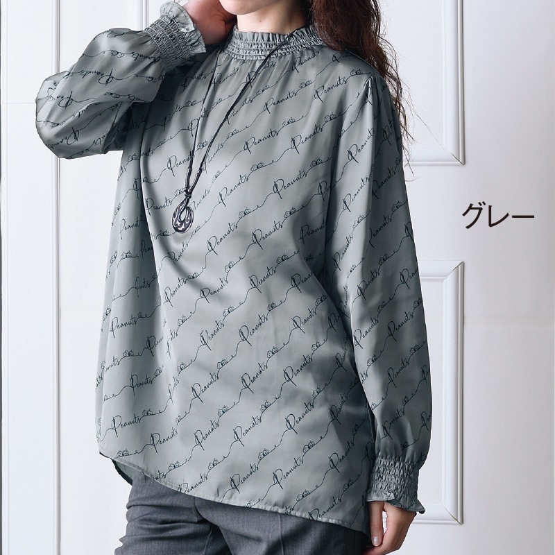 ピーナッツ　スヌーピーロゴプリントブラウス