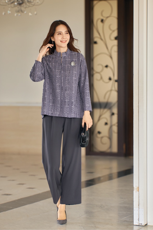 変わり織ブラウス＆パンツセット