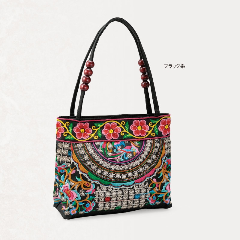 華やか刺しゅう手提げ