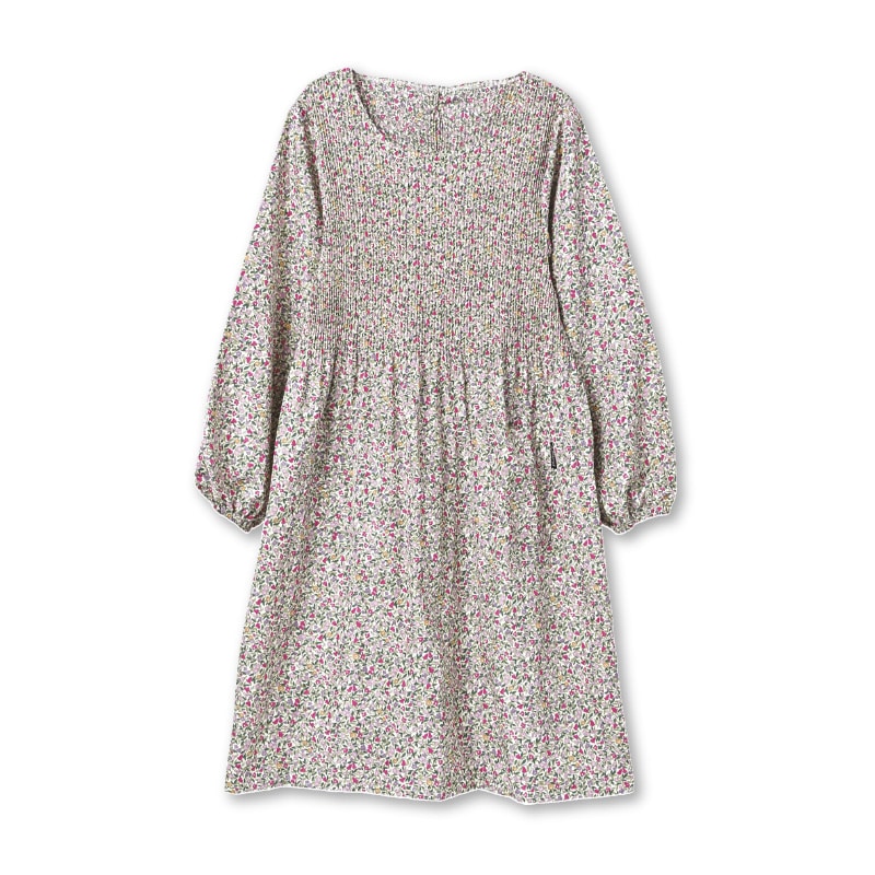 ロング丈プリーツかっぽう ピンクフラワー